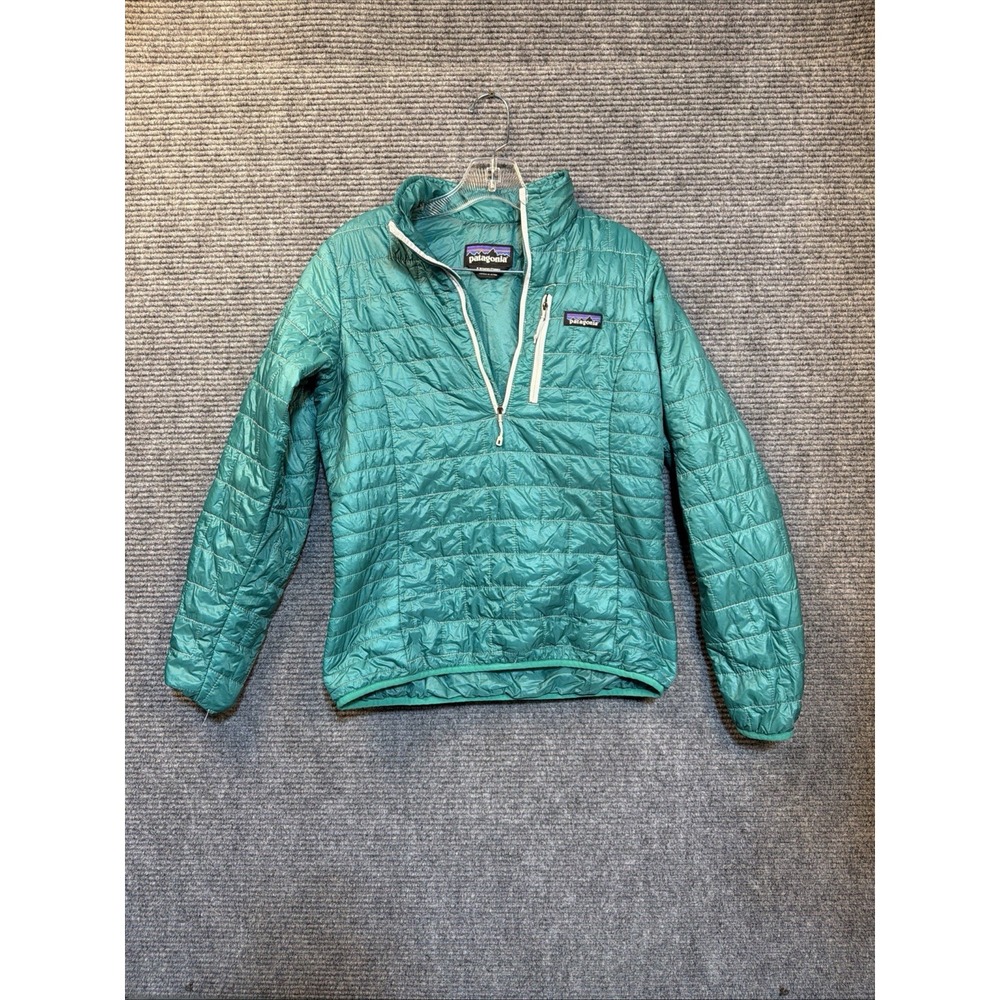 Patagonia Nano Puff Jacket Womens SMALL Green 1/2 Zip Pullover Primaloft Hike